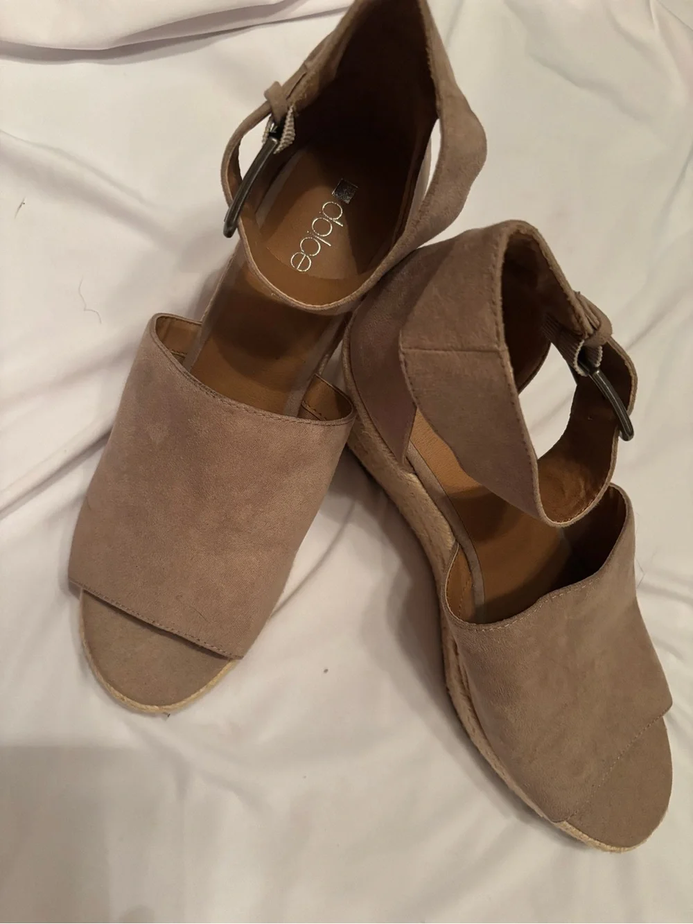 Wedge Espadrille Sandals in Taupe with Ankle Strap